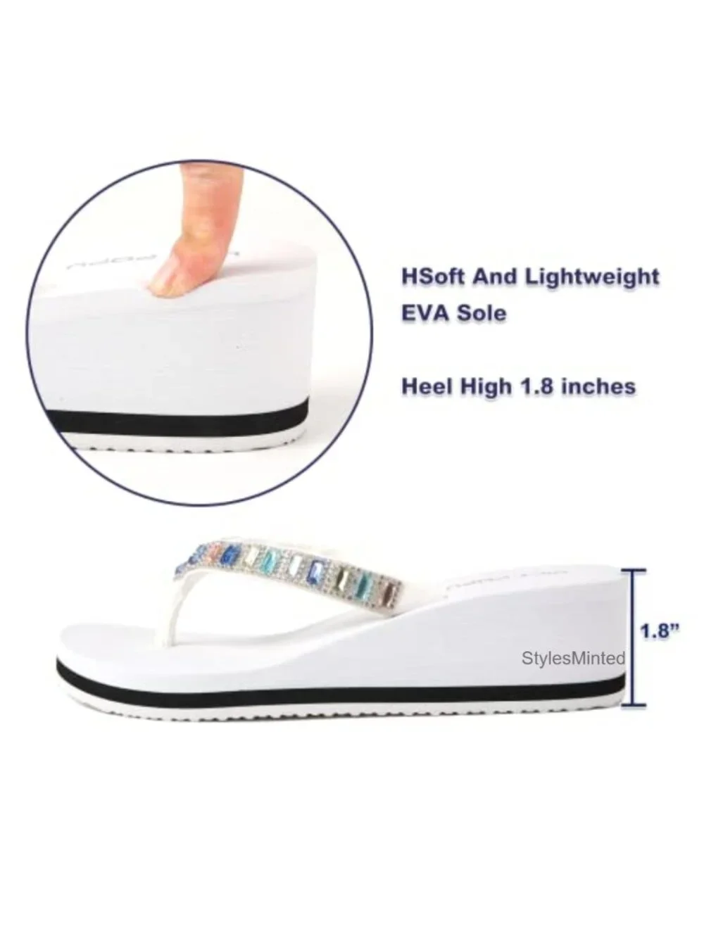 Rhinestone Platform Wedge Sandals with Arch Support, Women's High Heel Flip